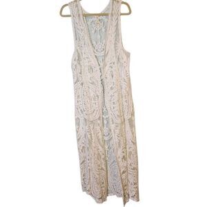Chalet sleeveless long cardigan, off white lace, M. #872